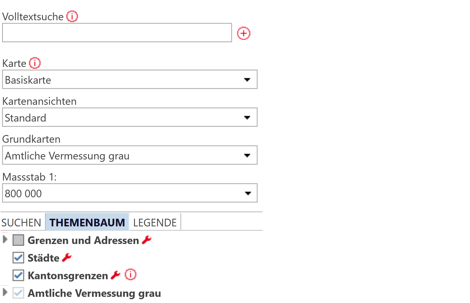 Anzeige zur Auswahl innerhalb vom Themenbaum