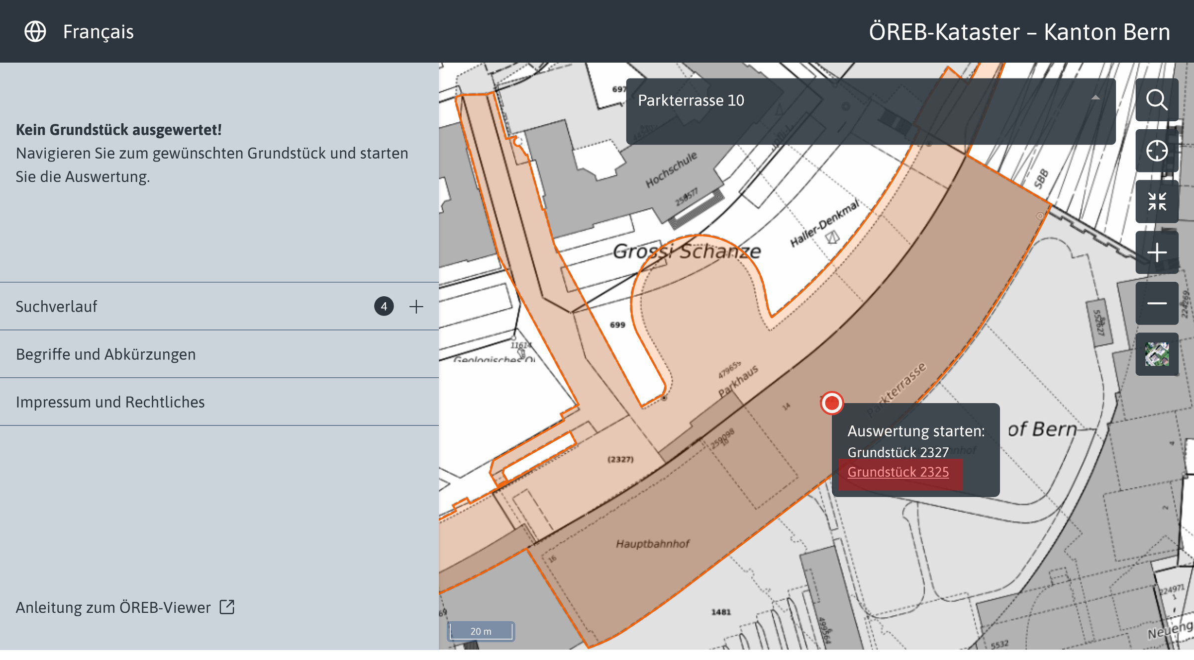Grafik mit Grundstück anzeigen im ÖREB-Viewer