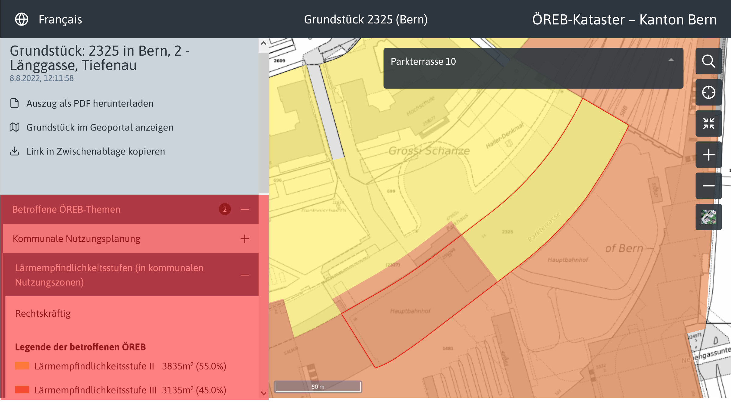 Grafik mit Ansicht der aktiven Themen im ÖREB-Viewer